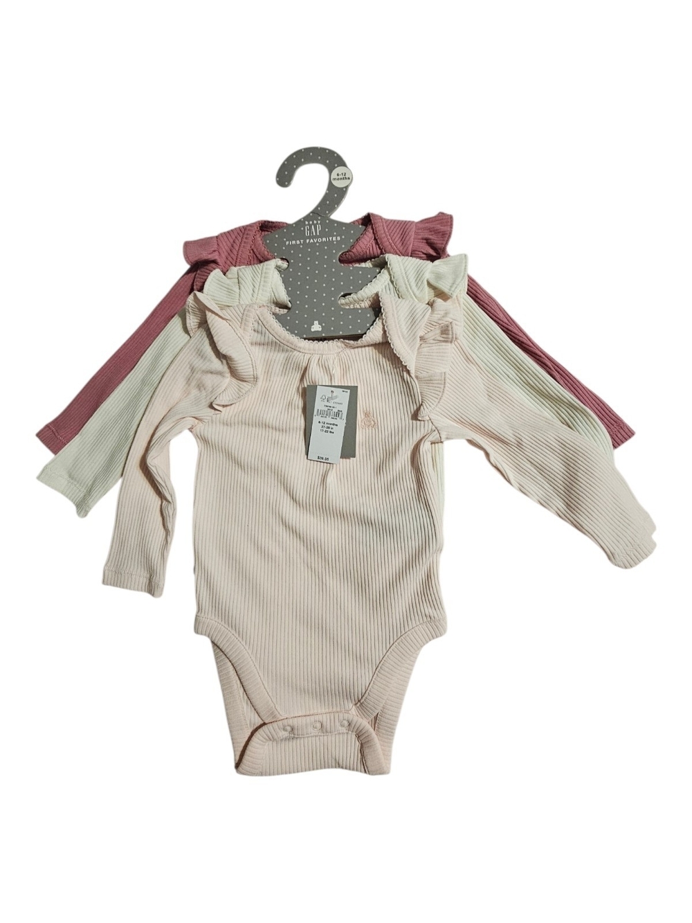 GAP Ribbed Long-Sleeve Three-Piece Bodysuits Set - Dusty Pink, Cream & Mauve